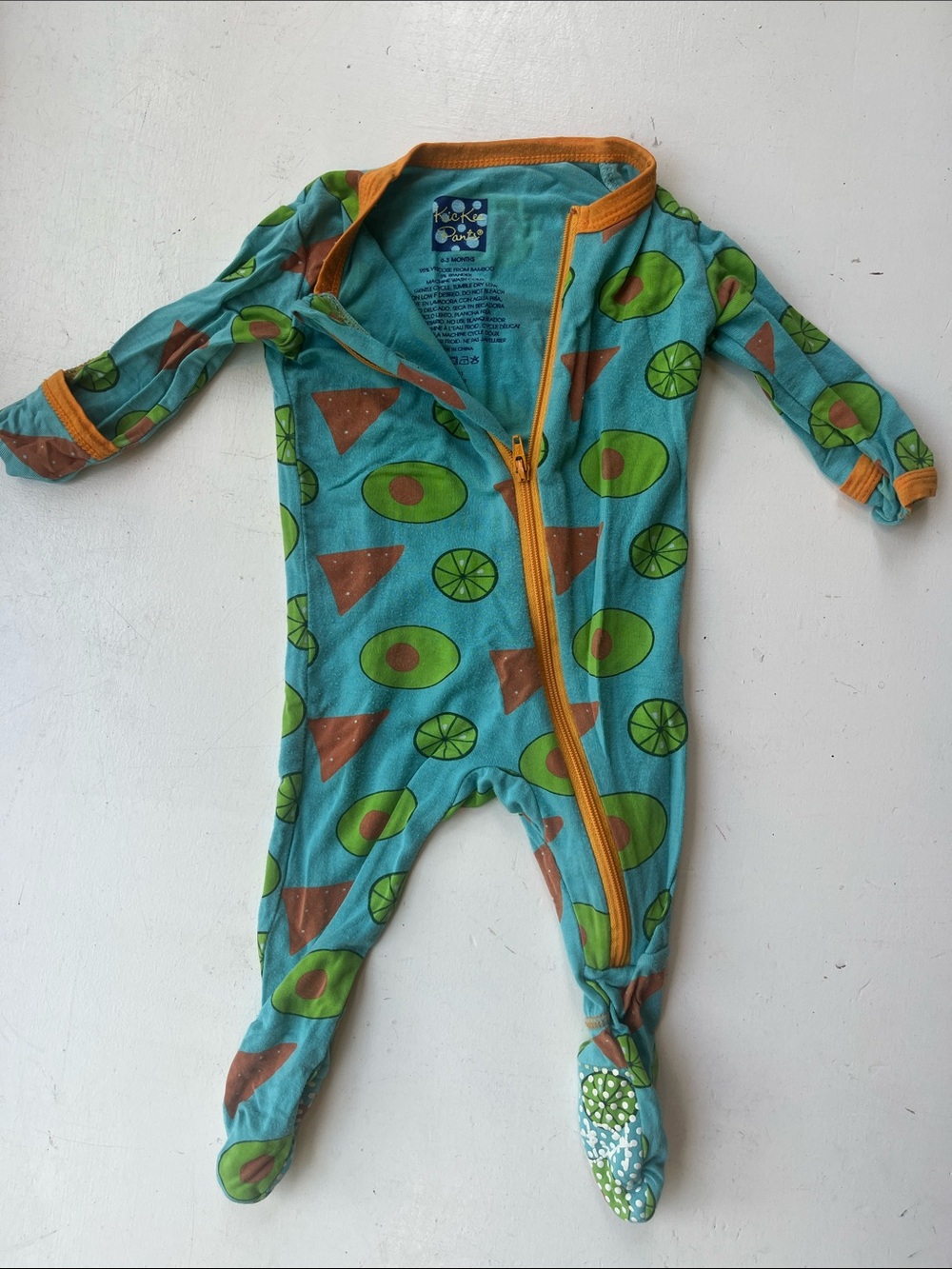 Kickee Pants Guacamole Avocado & Lime Print Footed One-Piece with Orange Trim